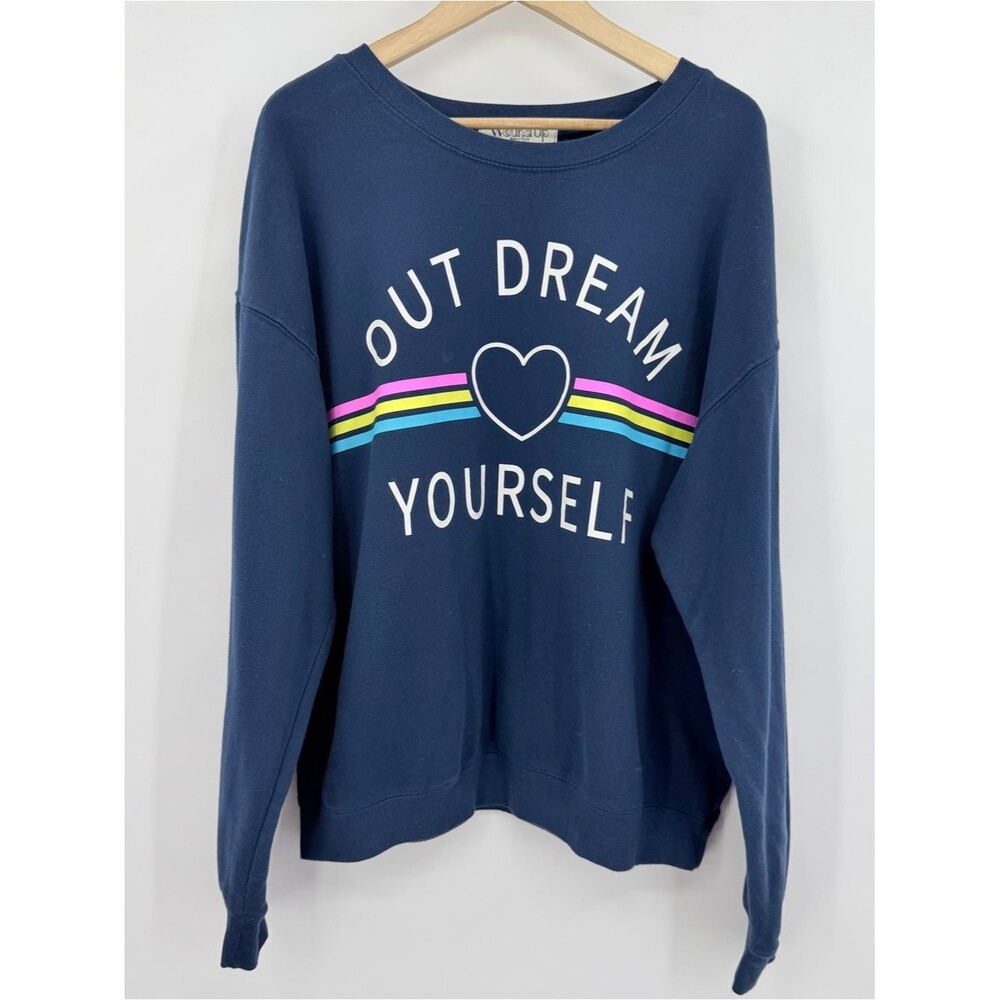 Wound Up Navy Blue Out Dream Yourself Rainbow Heart Graphic Sweatshirt XXL